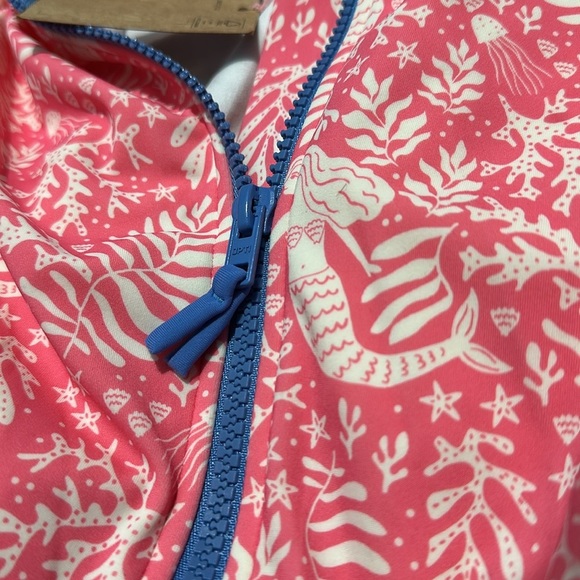 NWT Mini Boden Kids Pink mermaid one piece Rashguard zipper swimsuit 11/12 - Picture 2 of 2